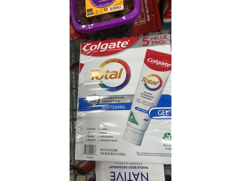 Colgate Total Antibacterial Protection Whitening Gel, 6 oz/170 g, Pack Of 5