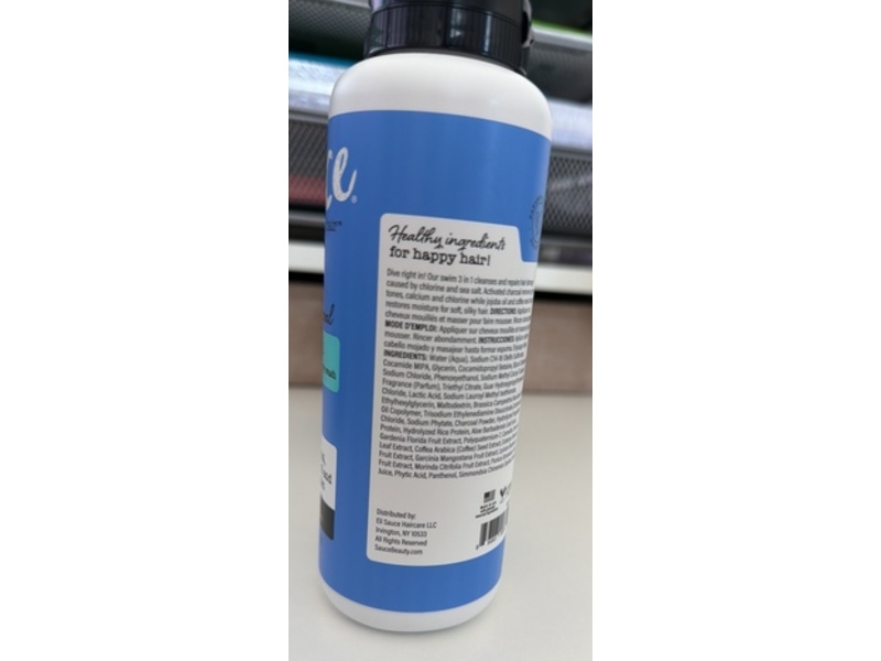 Sauce Swim 3-In-1 Shampoo, Conditioner Body Wash, Activated Charcoal, 10.5 fl oz/436 mL