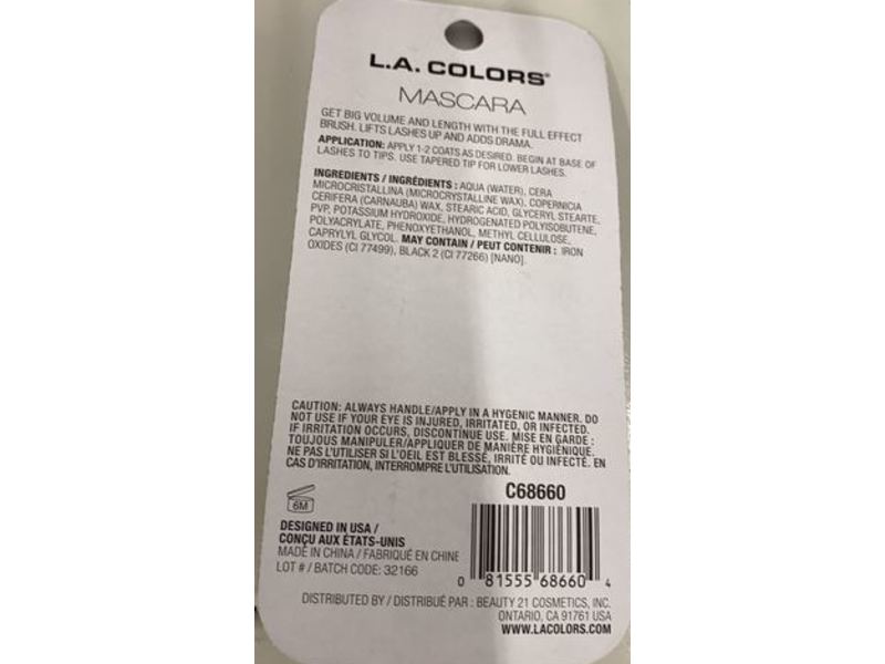 L.A Colors Big Lengthens Lashes Mascara, Beyond Black, 0.17 fl oz/5 mL