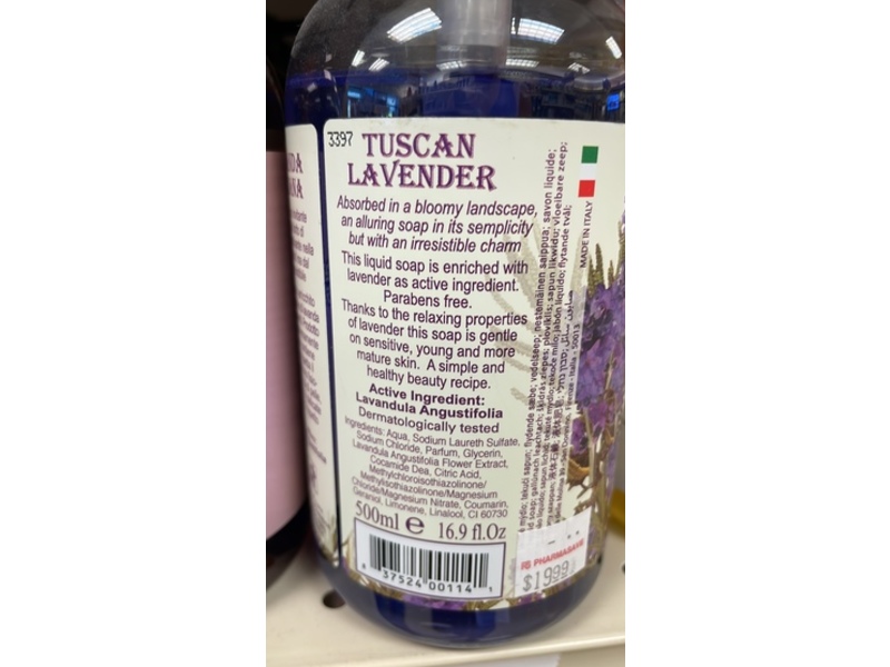 Nesti Dante Dei Colli Lavanda Liquid Soap, 16.9 fl oz/500 mL