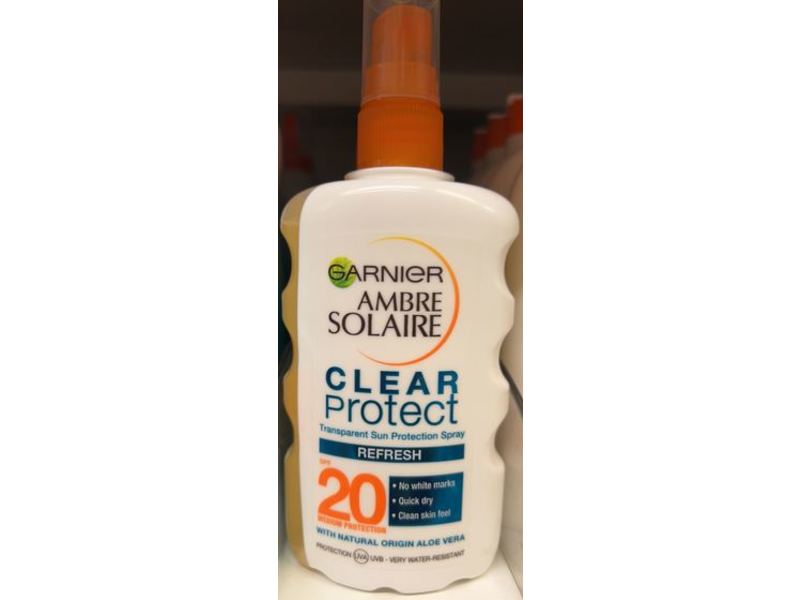 Garnier Ambre Solaire Transparent Sun Protection Spray, Refresh, With Natural Origin Aloe Vera, SPF 20, 200 mL
