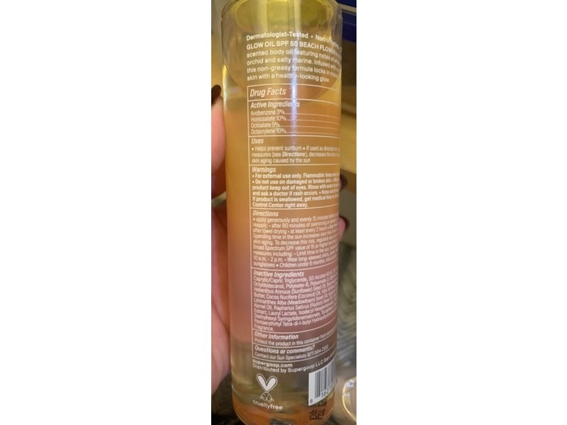 Supergoop Glow Oil, Beach Flower SPF 50, 5 fl oz/148 mL