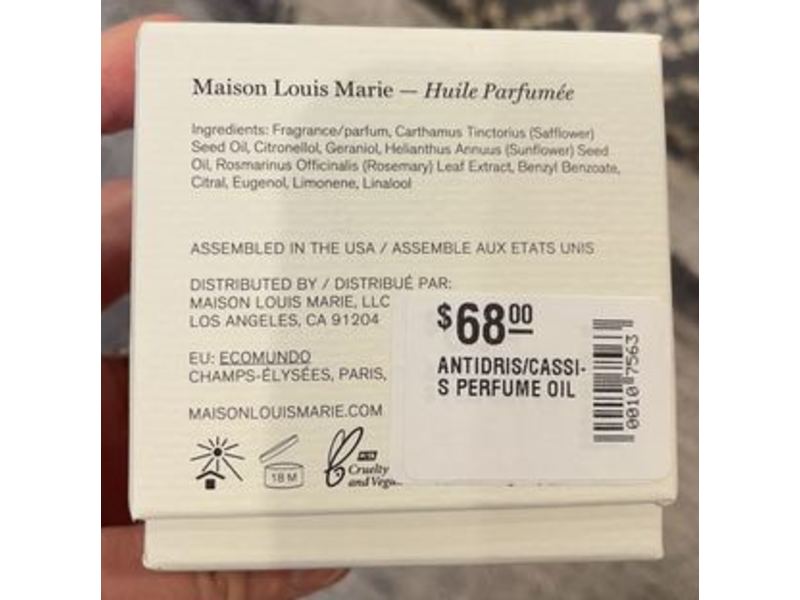 Masion Louis Marie Perfume Oil, Antidris Cassis, 0.50 fl oz/15 mL