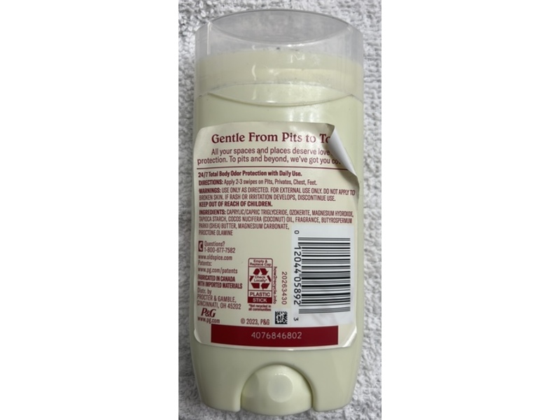 Old Spice Gentle Man's Total Body Deodorant, Vanilla + Shea, 3 oz/85 g