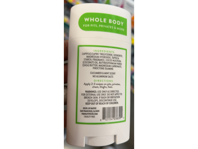 Native Whole Body Deodorant, Cucumber & Mint, 2.3 oz/65 g