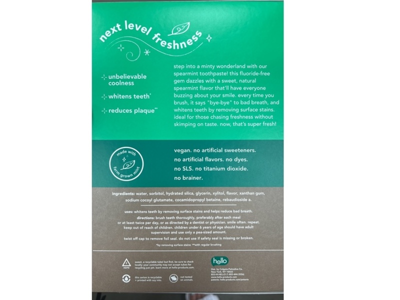 Hello Superfresh Fluoride-Free Toothpaste, Spearmint flavor, 5 oz/141 g, Pack Of 3