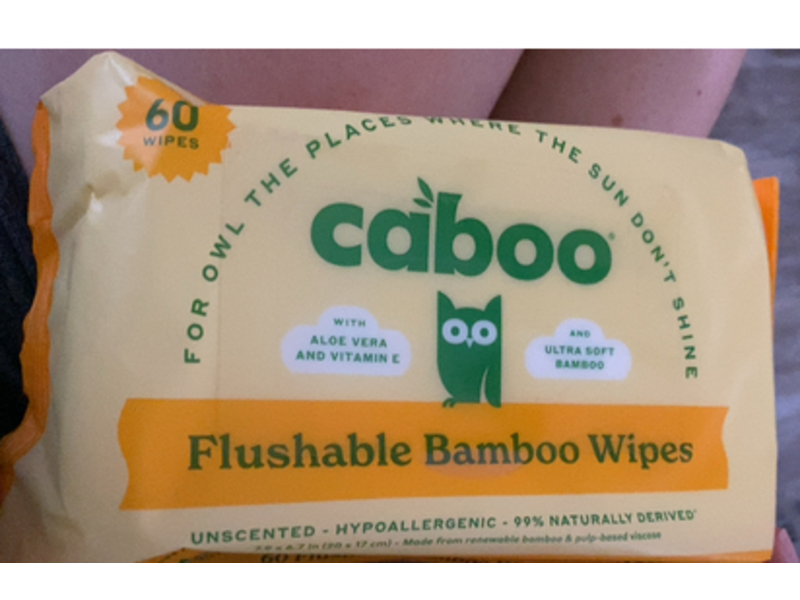 Caboo Flushable Bamboo Wipes, Aloe Vera & Vitamin E, 60 Count, Pack Of 3