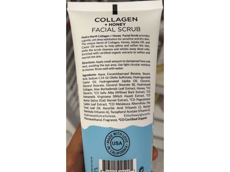 Hydra Mar Facial Scrub, Collagen + Honey, Rejuvenate, Revive, & Moisturize, 6 fl oz/180 mL