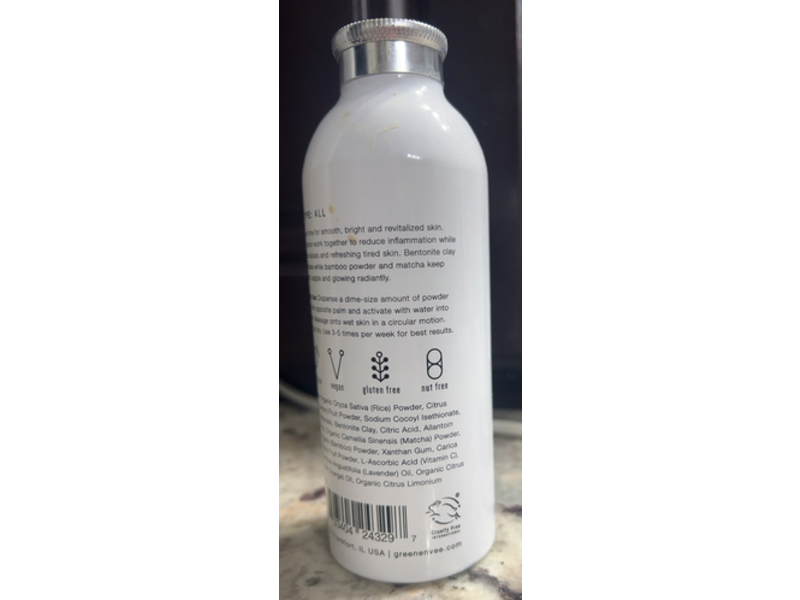 Green Envee Illuminate Enzyme Cleansing Powder, Matcha + Lemon, 4.5 oz/128 g