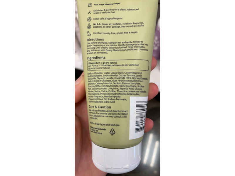 Puracy Hair Scalp Scrub Moisturizes & Detoxifies, Mint, 6 fl oz/177 mL