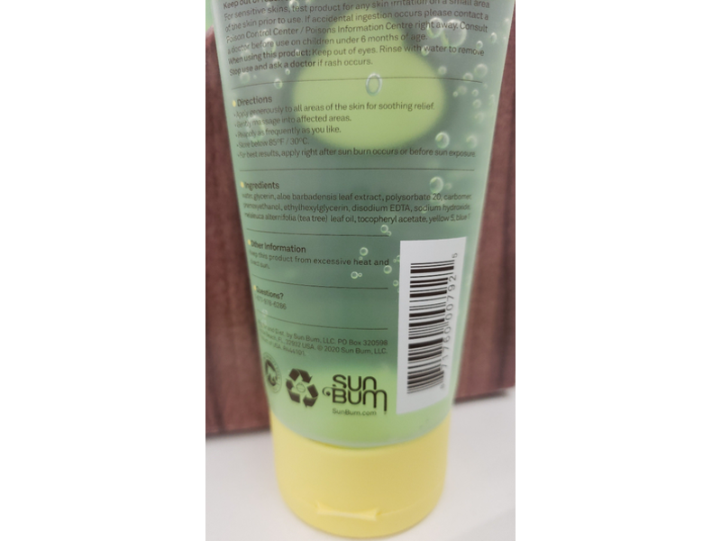 Sun Bum Cool Down Soothing & Cooling Aloe Gel, Essential Tea Tree Leaf Oil, 6 fl oz/177 mL