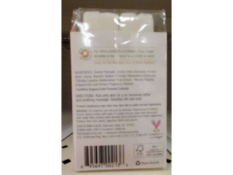 Raw Sugar Moisture Loving Bar Soap, Watermelon Mint, 2.5 oz