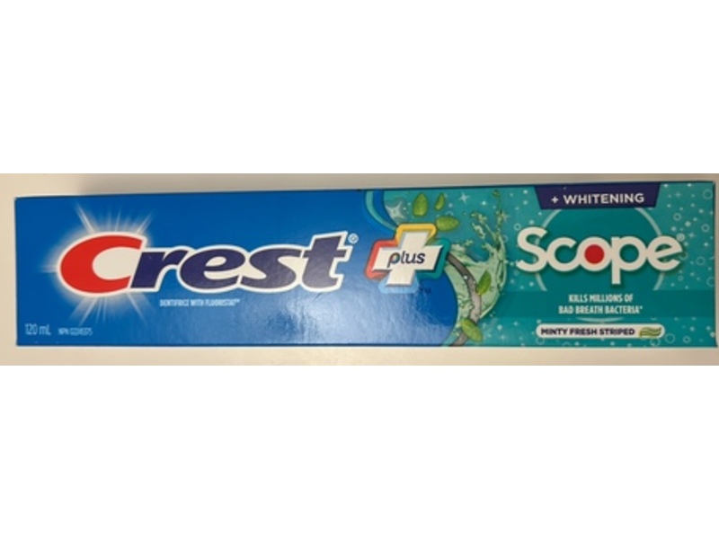 Crest Plus Scope Whitening Toothpaste, Minty Fresh Striped, 120 mL