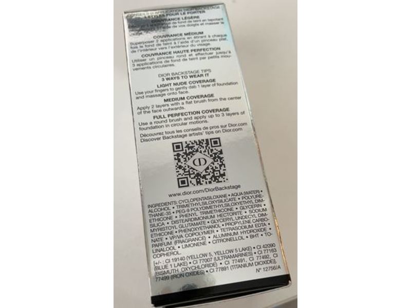 Dior Backstage Face & Body Foundation, Neutral 1, 1.6 fl oz/50 ml