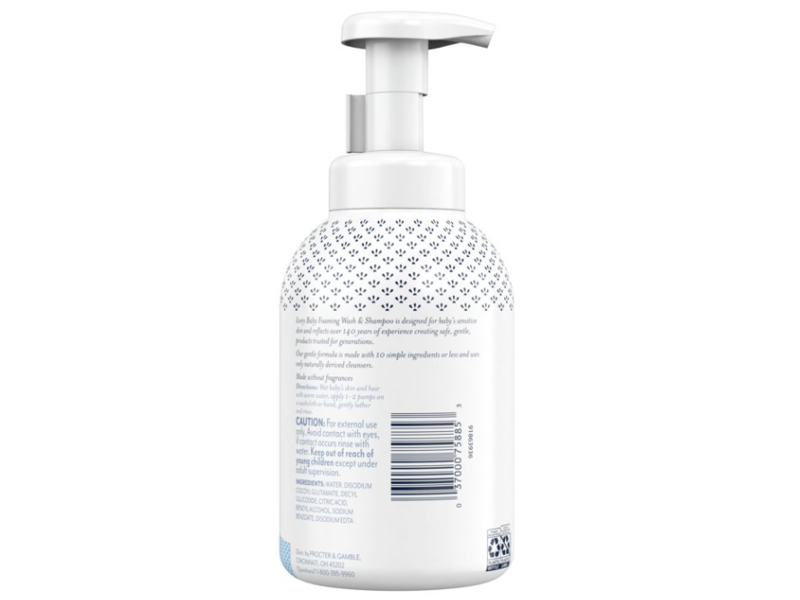 Ivory Baby Foaming Wash & Shampoo, Fragrance Free, 16.9 fl oz/500 mL