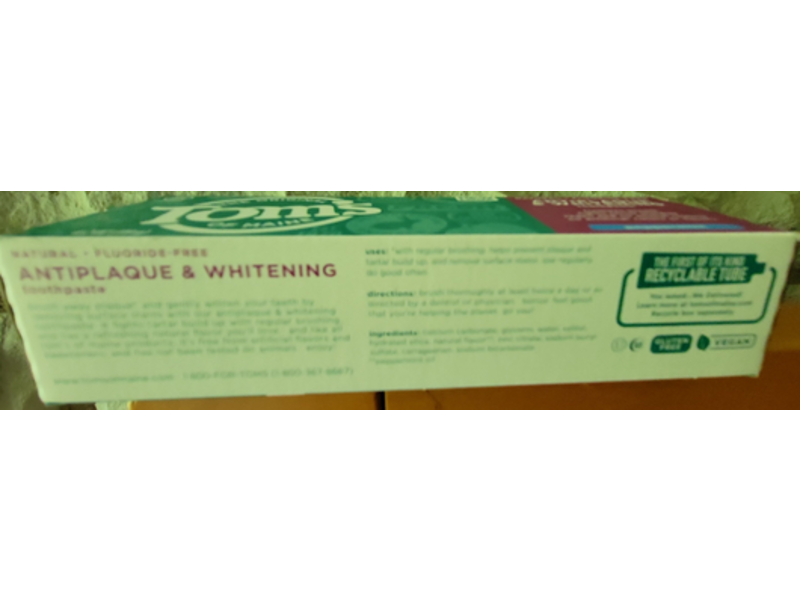 Tom's Of Maine Antiplaque & Whitening Toothpaste, Peppermint, 4.2 oz/119 g, Pack Of 3