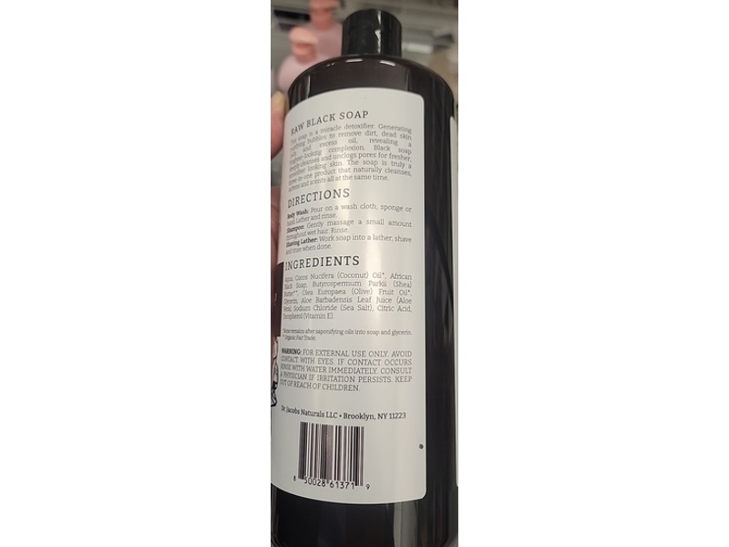 Dr Jacobs Naturals Soap Body Wash, Raw Black, 32 fl oz/946 mL