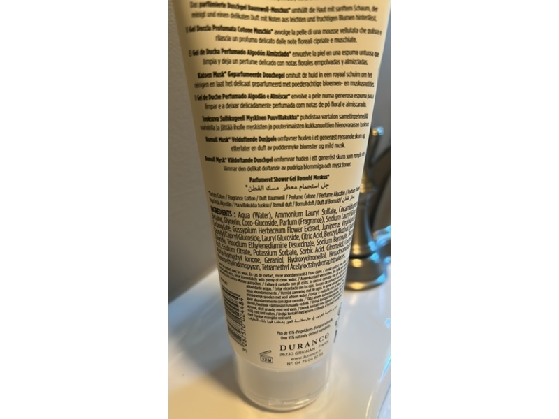 Durance Perfumed Shower Gel, Cotton Musk, 6.75 fl oz/200 mL
