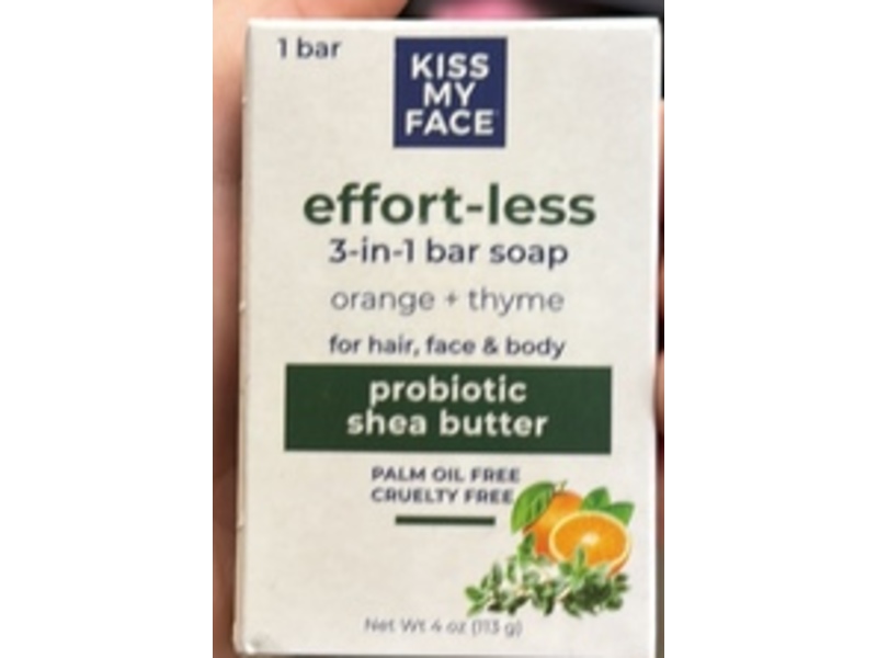 Kiss My Face Effort-Less 3-In-1 Bar Soap, Orange + Thyme, 4 fl oz/113 g, Pack Of 3