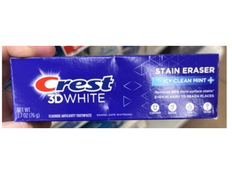 Crest 3D White Stain Eraser Fluoride Anticavity Toothpaste, Icy Clean Mint, 2.7 oz/76 g