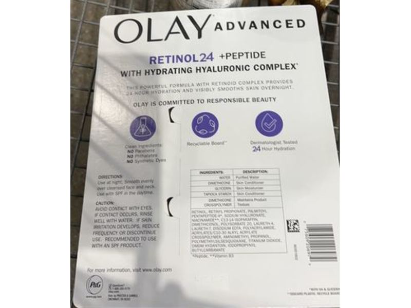 Olay Retinol + Peptide Night Face Moisturizer, Hydrating Hyaluronic Complex, 1.7 oz/48 g