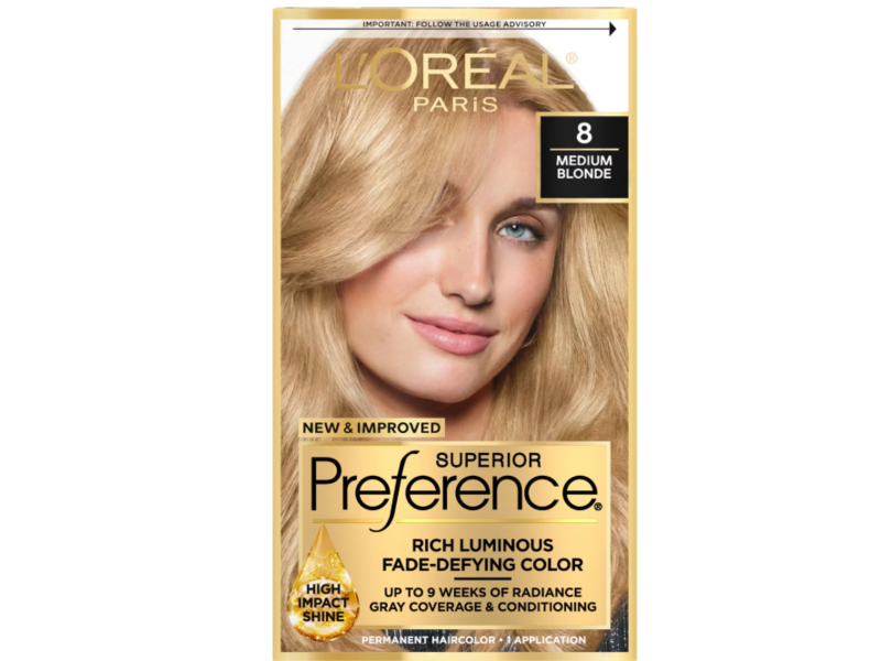 L'Oreal Paris Superior Preference Permanent Hair Color, 8 Medium Blonde, 1 Application