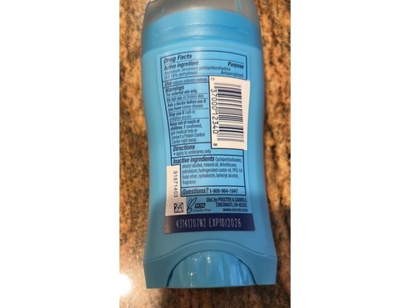 Secret Antiperspirant Deodorant, 2.6 oz/73 g