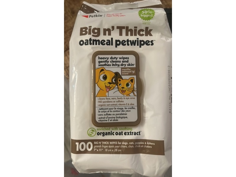 Petkin Big n' Thick Petwipes, Oatmeal, 100 Count
