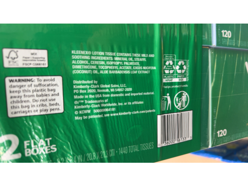 Kleenex 3-In-1 Lotion Facial Tissues, Coconut Oil + Aloe, 1440 Count