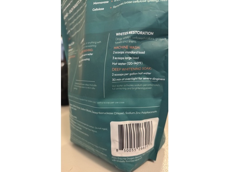 Febu Enzyme Oxyzen Laundry Booster, Fragrance Free, 90 Loads, 907 g