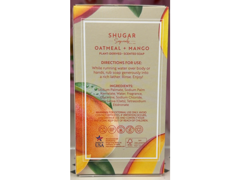 Shugar Soapworks Plant - Derived Scented Soap, Oatmeal + Mango, 5 oz/141.7 g