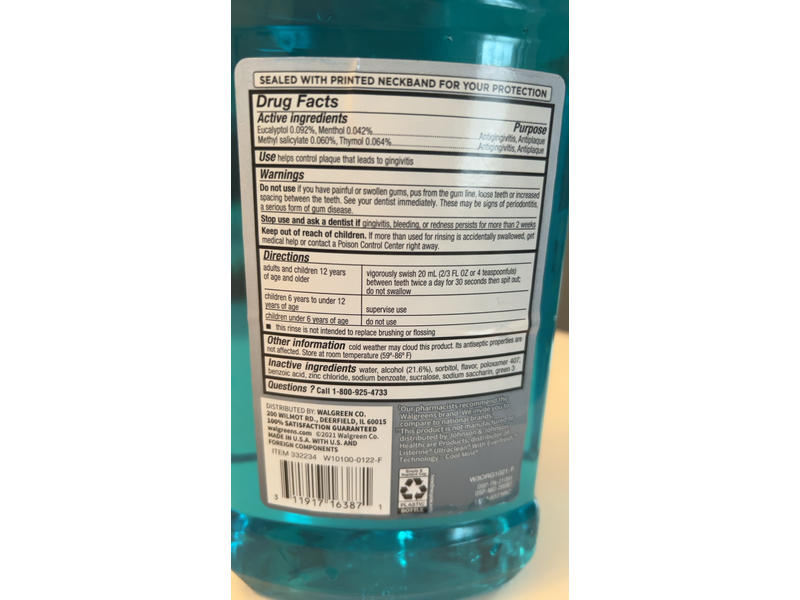 Walgreens Advanced Mouth Rinse, Ice Mint, 33.8 fl oz/1 L
