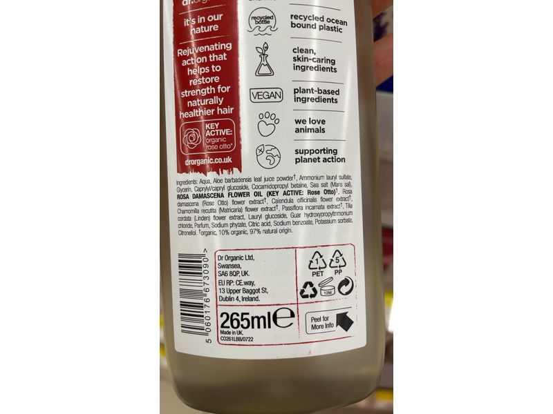 DR Organic Shampoo, Rose Otto, 265 mL