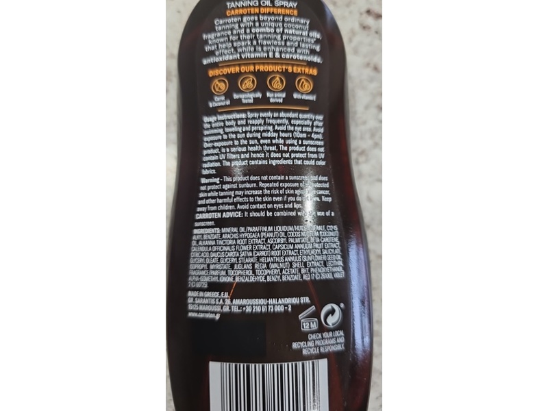 Carroten Intense Tan Tanning Oil Spray, 6.76 fl oz/200 mL