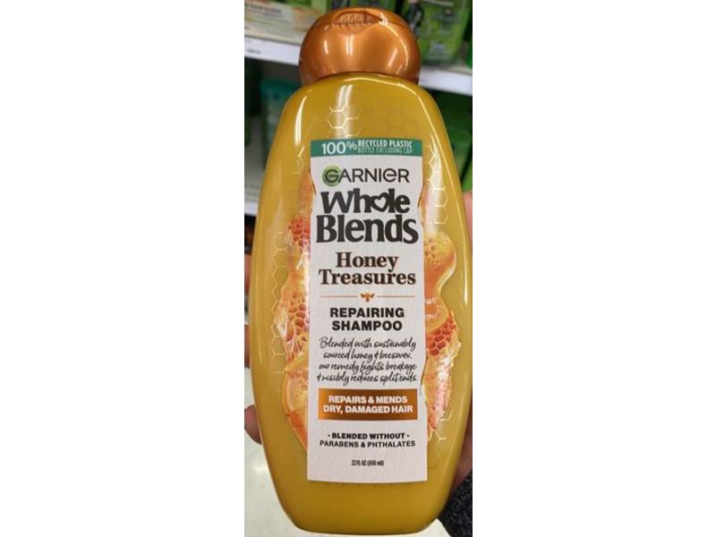 Garnier Whole Blends Honey Treasures Repairing Shampoo, 22 fl oz/650 mL, Pack Of 2