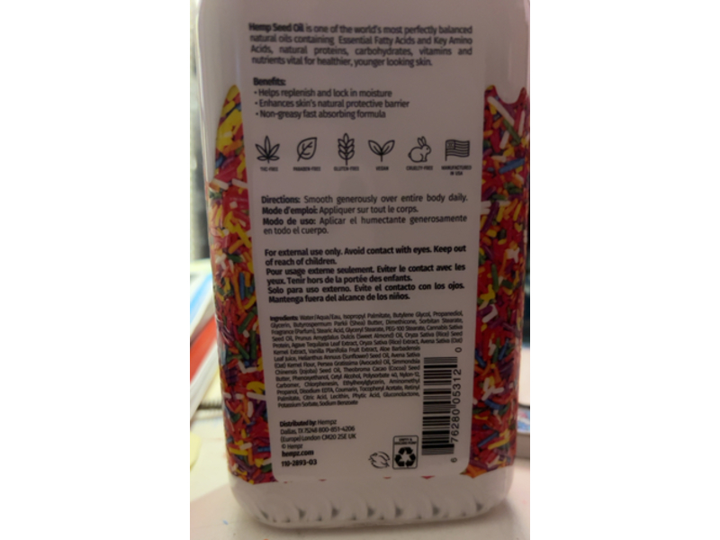 Hempz Celebration Buttercream Vanilla Cake Herbal Body Moisturizer, 17 fl oz/500 mL