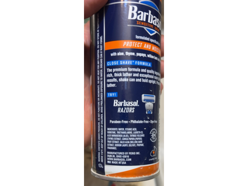 Barbasol Thick & Rich Shaving Cream, Sensitive Skin, 10.5 oz/298 g