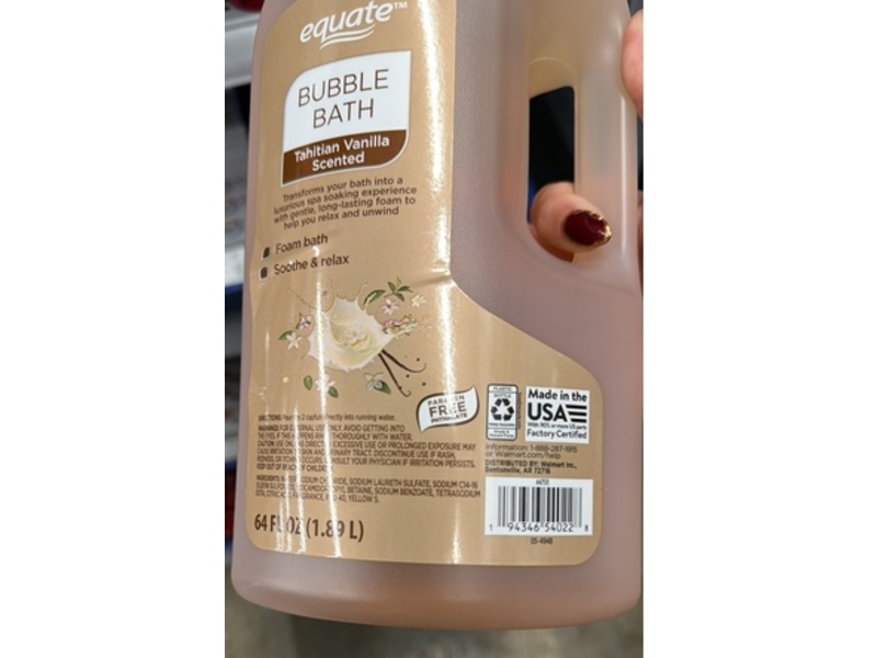 Equate Bubble Bath, Tahitian Vanilla Scented, 64 fl oz/1.89 L