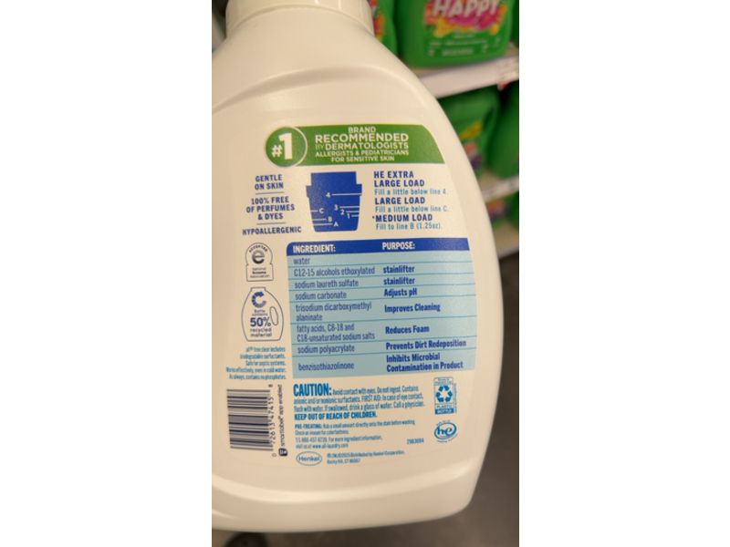 All The Original Liquid Laundry Detergent, Free Clear, 58 Loads, 73 fl oz/2.15 L
