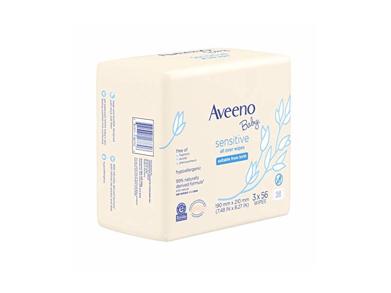 Aveeno Baby Sensitive All Over Wipes, 3 Pack of 56 Ct