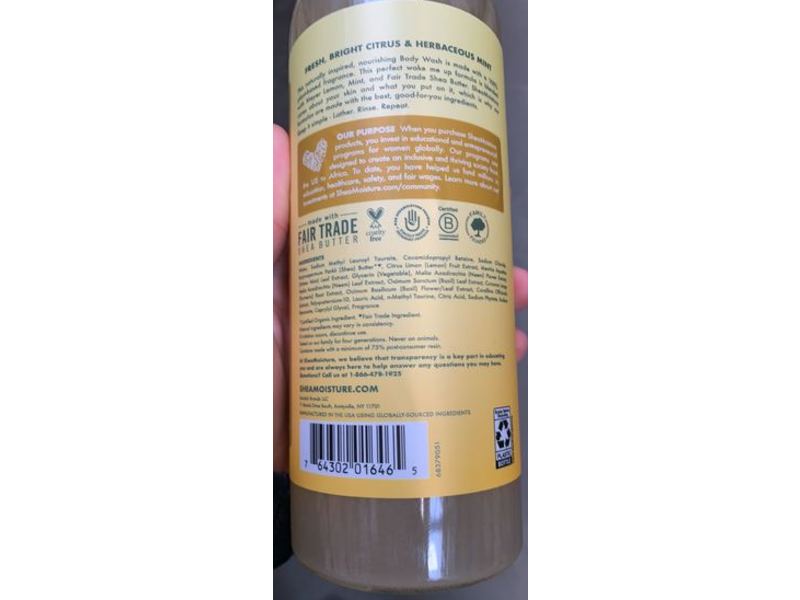 SheaMoisture Invigorating Body Wash, Meyer Lemon And Mint, 19.8 oz / 586 ml