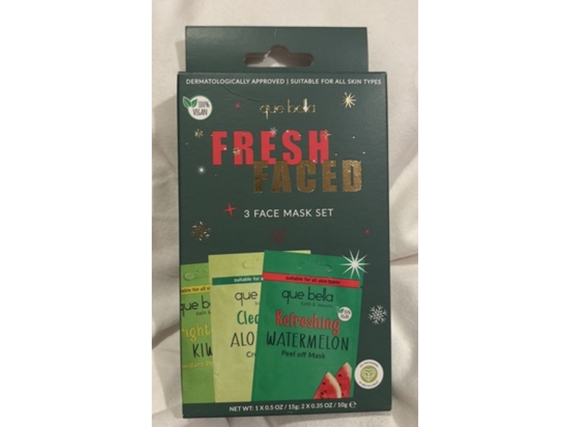 Que Bella Fresh Faced 3 Face Mask Set, Watermelon, Kiwi, Aloe Vera