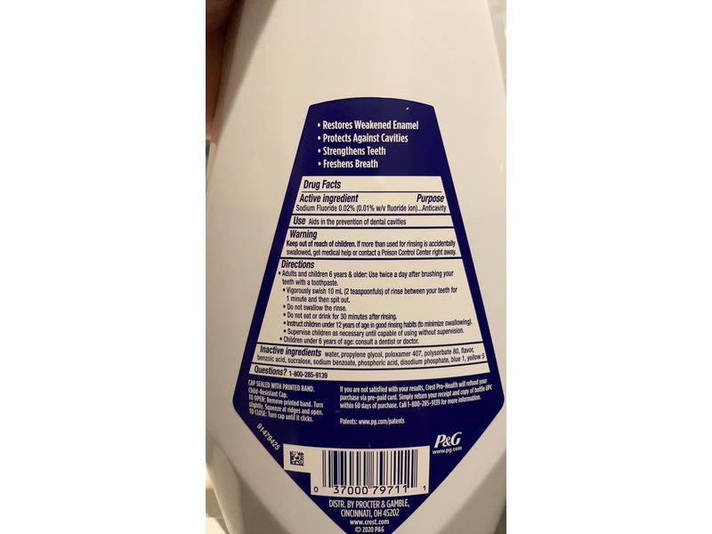 Crest Pro+Health Restore Enamel Anticavity Fluoride Rinse, Alcohol Free, Clean Mint, 33.8 fl oz/1 L