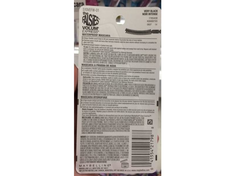 Maybelline New York Volum' Express The Falsies Mascara, Waterproof, 291 Very Black, 0.25 fl oz