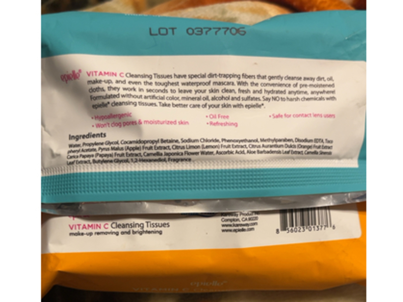 Epielle Make-UP Remover Cleansing Tissues, Vitamin C, 30 Count