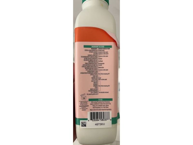 Garnier Fructis Plumping Treat Conditioner, Watermelon Extract, 17.7 fl oz/525 mL