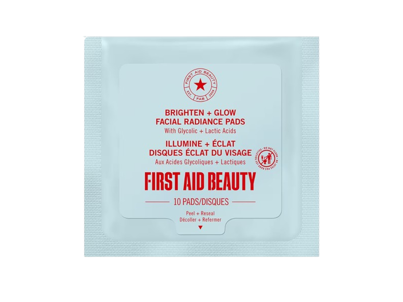First Aid Beauty Brighten+Glow Facial Radiance Pads, Glycolic+Lactic Acids, 10 Count