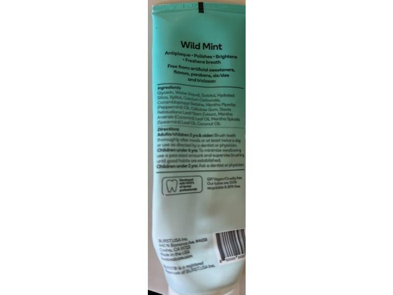 Burst Whitening Antiplaque Toothpaste, Wild Mint, 4.7 fl oz/133 g