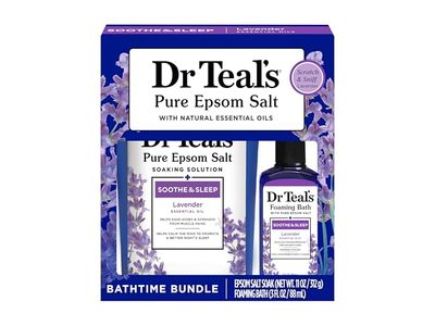 Dr Teal's Lavender Essential Oil Epsom Salt and Foaming Bath Sampler Set, 2 Piece, Off White