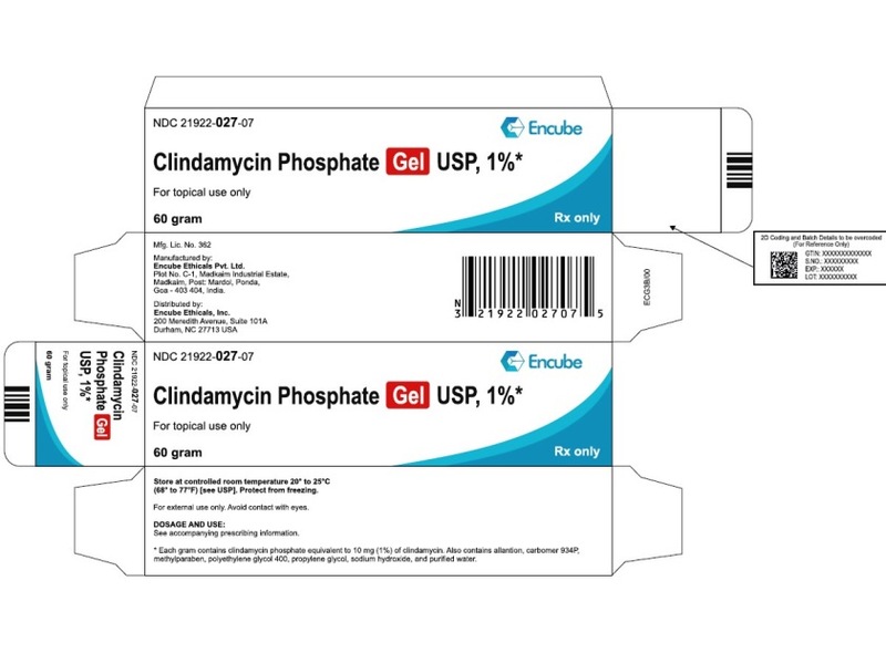 Clindamycin Phosphate Gel USP, 1%, 60 g, Encube (RX)